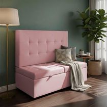 Canto Alemão Recamier Bau + Painel Madri 140cm Suede Rose - Inova Decor