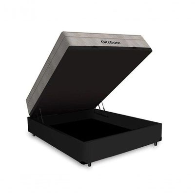 Cama Box Baú Casal 138 Tecido Sintético Preto Com Colchão Ortobom Airtech Spring Pocket D26 Bege 70x138x188