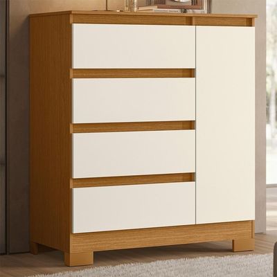 Cômoda Sapateira Olímpia 1 Porta E 4 Gavetas Cinamomo-off White - Móveis Albatroz