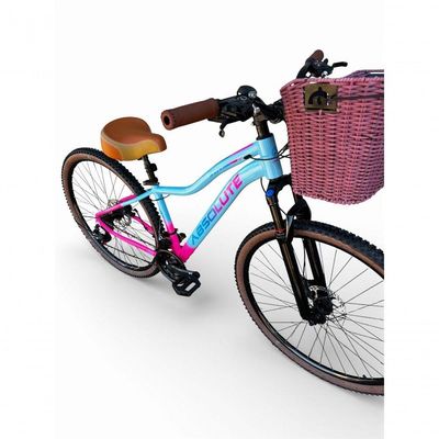Bicicleta Aro 29 Feminina Absolute Hera Retrô Vintage 21v Hidráulica Selim Confortável Cesta Azul-rosa Tamano 15