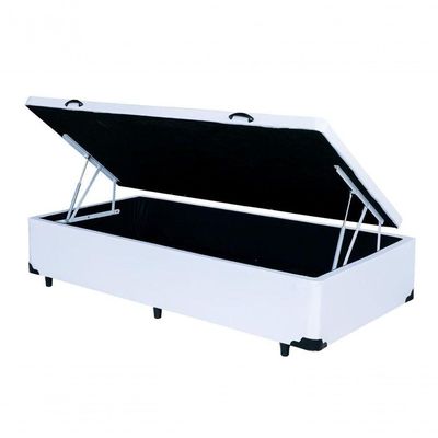 Cama Box Baú Solteiro 88 Tecido Sintético Branco Com Colchão Alegro Bello Box Espuma D28 Cinza 58x88x188
