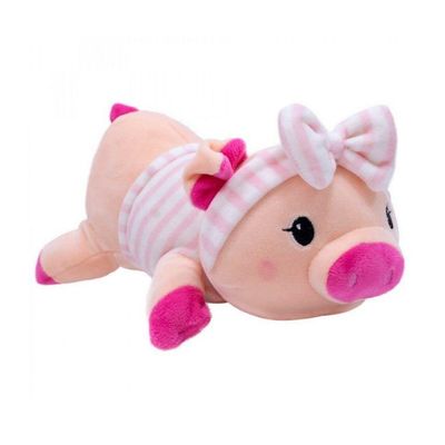 Porquinho de Pelúcia com Laço e Roupa Listrada 27cm