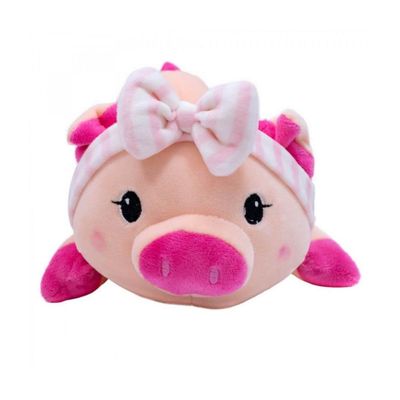 Porquinho de Pelúcia com Laço e Roupa Listrada 27cm