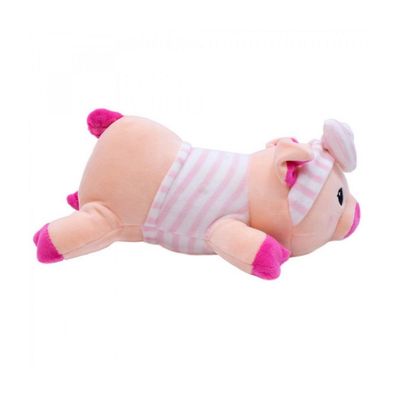 Porquinho de Pelúcia com Laço e Roupa Listrada 27cm