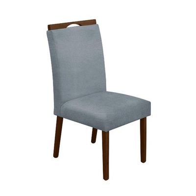 Cadeira Mesa De Jantar Madeira Maciça Linho Premium Heloísa Mel Cinza Linho