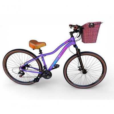 Bicicleta Aro 29 Feminina Absolute Hera Retrô Vintage 21v Confortável Cesta Selim 2 Molas - Lilas Tam 15