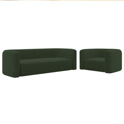 Kit Sofá 3 Lugares 180cm E Poltrona Orgânica Luxo Recepção Melina Linho - Amarena Moveis Cor Verde