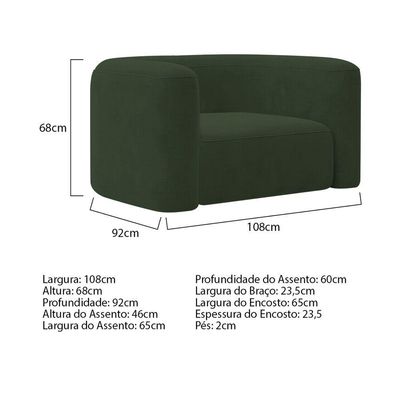 Kit Sofá 3 Lugares 180cm E Poltrona Orgânica Luxo Recepção Melina Linho - Amarena Moveis Cor Verde