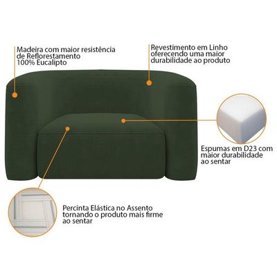 Kit Sofá 3 Lugares 180cm E Poltrona Orgânica Luxo Recepção Melina Linho - Amarena Moveis Cor Verde