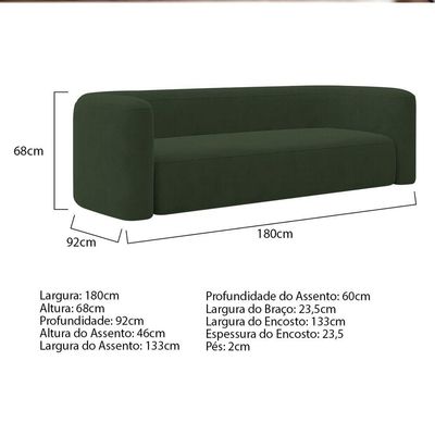 Kit Sofá 3 Lugares 180cm E Poltrona Orgânica Luxo Recepção Melina Linho - Amarena Moveis Cor Verde