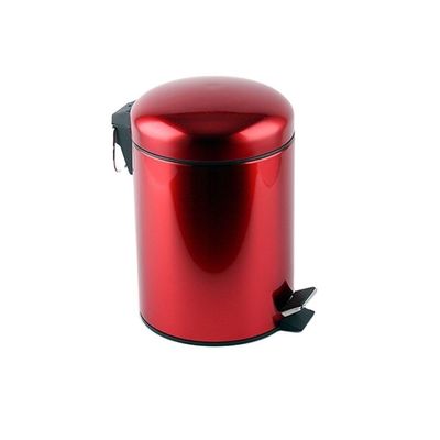 Lixeira Vermelha Inox Cesto Lixo Removivel Com Pedal Aco Inoxidavel Decorativa Redonda