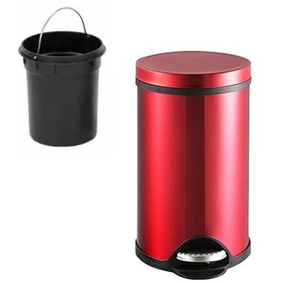 Lixeira Vermelha Inox Cesto Lixo Removivel Com Pedal Aco Inoxidavel Decorativa Redonda