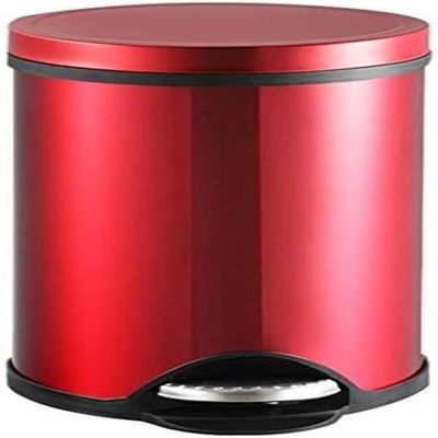 Lixeira Vermelha Inox Cesto Lixo Removivel Com Pedal Aco Inoxidavel Decorativa Redonda
