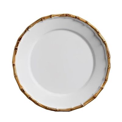Prato Sobremesa De Cerâmica Branco Borda De Bambu Grossa 20cm Flat Scalla