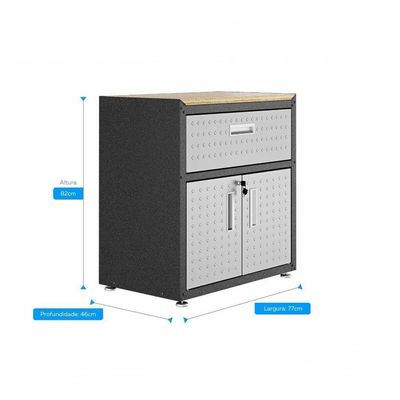 Balcão Multiúso Titanium Itatiaia - 2 Portas E 1 Gaveta - Preto C- Cinza