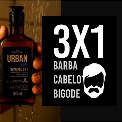 Kit 3 Shampoo 3 Em 1 Barba Cabelo Bigode Masculino 240ml Urban Men Farmaervas
