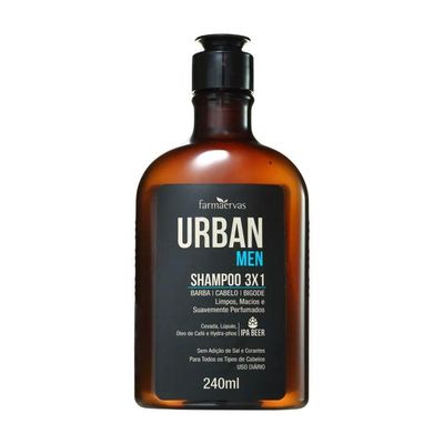 Kit 3 Shampoo 3 Em 1 Barba Cabelo Bigode Masculino 240ml Urban Men Farmaervas