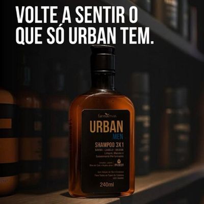 Kit 3 Shampoo 3 Em 1 Barba Cabelo Bigode Masculino 240ml Urban Men Farmaervas