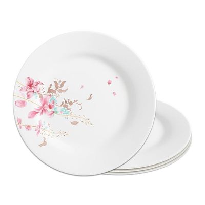 Jogo 4 Prato De Sobremesa De Vidro Branco Flowers Bord Em Casa Tem 20cm