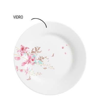 Prato De Sobremesa De Vidro Branco Flowers Bord Em Casa Tem 20cm