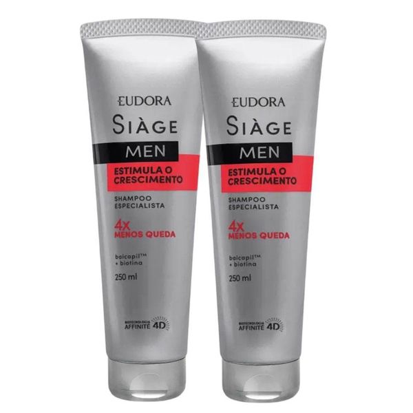Kit 2 Shampoo Antiqueda Estimula O Crescimento Masculino 250ml Eudora Siàge Men