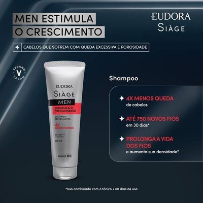 Kit 2 Shampoo Antiqueda Estimula O Crescimento Masculino 250ml Eudora Siàge Men