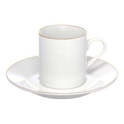 Xícara De Café Porcelana Borda Dourada Com Pires Royal Premium 90ml Haüskraft