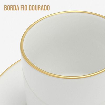 Xícara De Café Porcelana Borda Dourada Com Pires Royal Premium 90ml Haüskraft