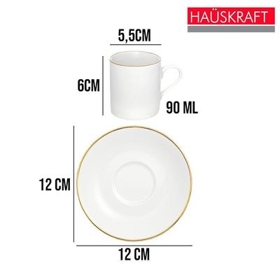 Xícara De Café Porcelana Borda Dourada Com Pires Royal Premium 90ml Haüskraft