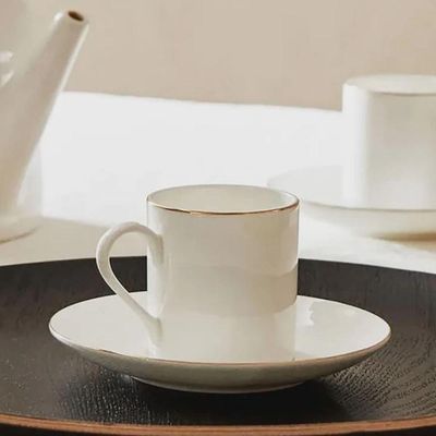 Xícara De Café Porcelana Borda Dourada Com Pires Royal Premium 90ml Haüskraft
