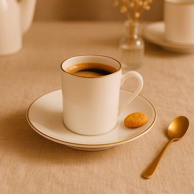 Xícara De Café Porcelana Borda Dourada Com Pires Royal Premium 90ml Haüskraft