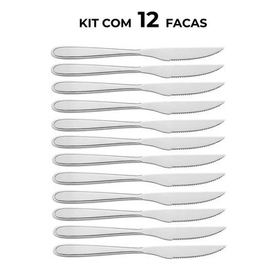 Jogo 12 Facas Aço Inox Prata Em Casa Tem Linha Bronze