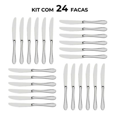 Jogo 24 De Facas De Sobremesa Aço Inox Prata Em Casa Tem 18,5cm