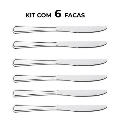 Jogo 6 Garfos E 6 Facas De Sobremesa Aço Inox Prata Linha Silver Em Casa Tem