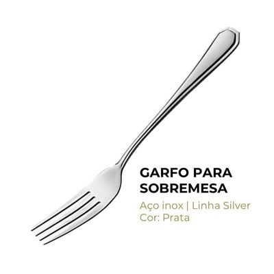 Jogo 6 Garfos E 6 Facas De Sobremesa Aço Inox Prata Linha Silver Em Casa Tem