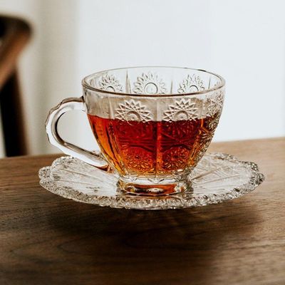 Xícara De Chá Vidro Transparente Com Pires Bohemia Café Relevo 220ml Em Casa Tem