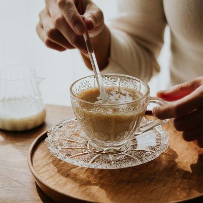 Xícara De Chá Vidro Transparente Com Pires Bohemia Café Relevo 220ml Em Casa Tem