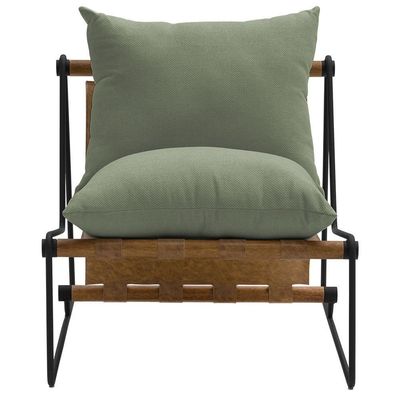 Kit Poltrona Com Puff Turim Base Aço Preto Recouro Camel Poliéster Verde - Nexta Casa