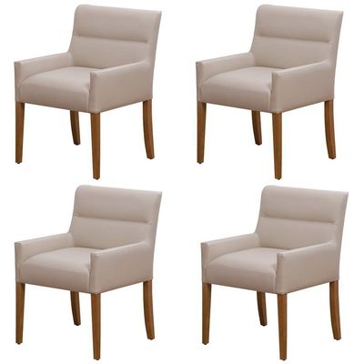 Kit 4 Cadeiras Para Mesa De Jantar Angel Base Madeira Corano Bege - Nexta Casa
