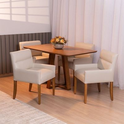 Kit 4 Cadeiras Para Mesa De Jantar Angel Base Madeira Corano Bege - Nexta Casa