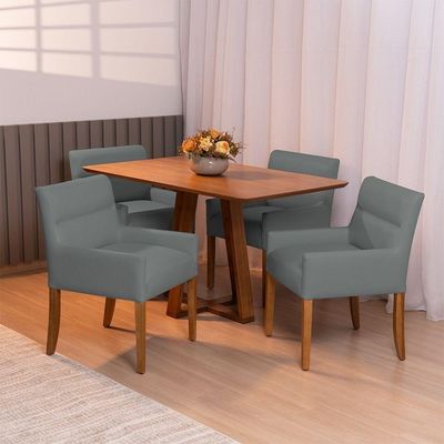 Kit 4 Cadeiras Para Mesa De Jantar Angel Base Madeira Corano Cinza - Nexta Casa