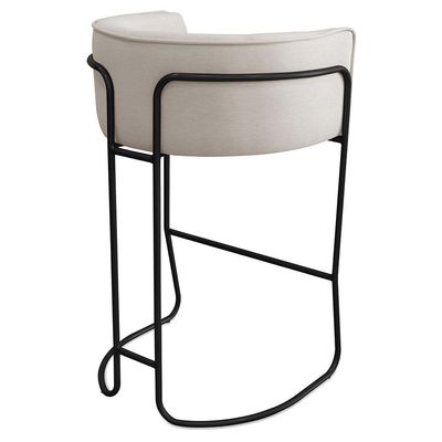 Kit 04 Banquetas Alta Com Encosto Betina Base Preto Poliéster Off White - Nexta Casa
