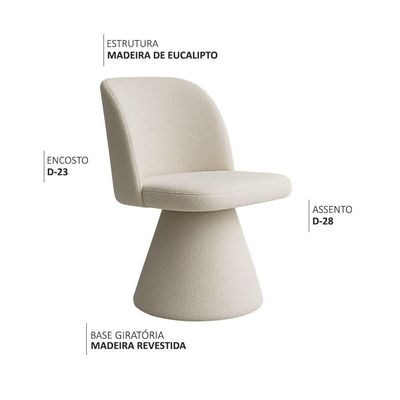 Kit 02 Cadeiras De Jantar Giratória Liz Bouclé Off White - Nexta Casa