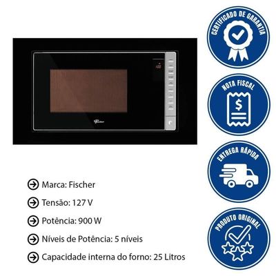 Kit Forno Elétrico 48l + Micro-ondas 25l Fischer Fit Line Embutir Preto 110V