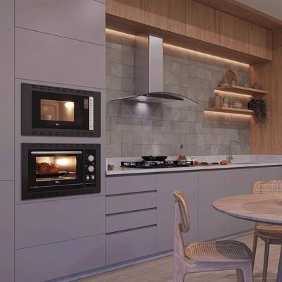 Kit Forno Elétrico 48l + Micro-ondas 25l Fischer Fit Line Embutir Preto 110V