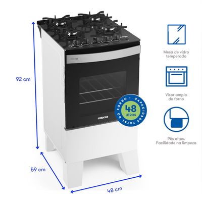 Fogão Itaglass Plus 4Bocas Com Acendimento Automático e Mesa de Vidro Itatiaia Branco / Bivolt