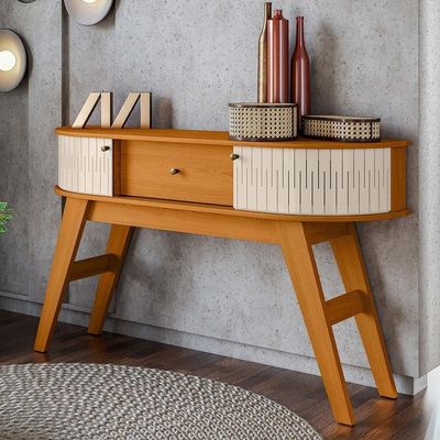 Kit Aparador Para Sala Tamar E Mesa De Centro Orgânica Leda M07 Cinamomo Off White - Lyam Decor