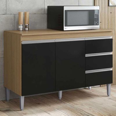 Balcão Gabinete Cozinha Andreia 100cm 2 Porta S-t Ajl Móveis Amêndoa Preto