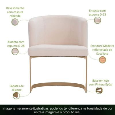 Poltrona Sala De Estar Cléo Base Ouro Fosco Linho Cru - Nexta Casa