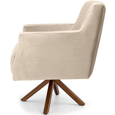Poltrona Para Sala De Estar Diva Giratória Giromad Veludo Tressê Creme - Nexta Casa